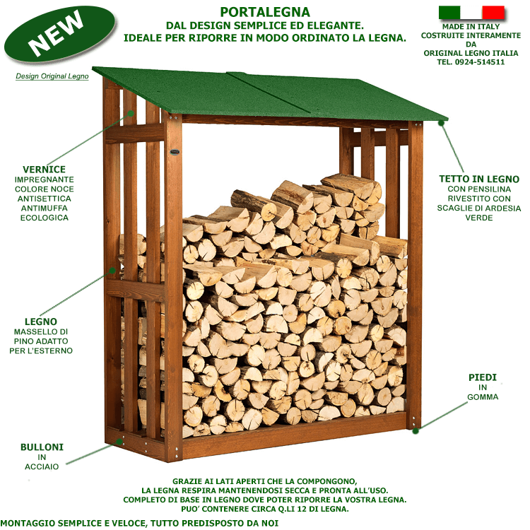 PORTALEGNA IN LEGNO MODELLO  L180 L.180 x P.70 x H.180 100% MADE IN ITALY 