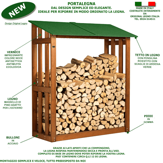 PORTALEGNA IN LEGNO MODELLO  L180 L.180 x P.70 x H.180 100% MADE IN ITALY 