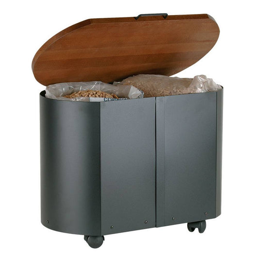 Portalegna portapellets acciaio nero coperchio legno h.45 l.65x35 cm.  Made in Italy