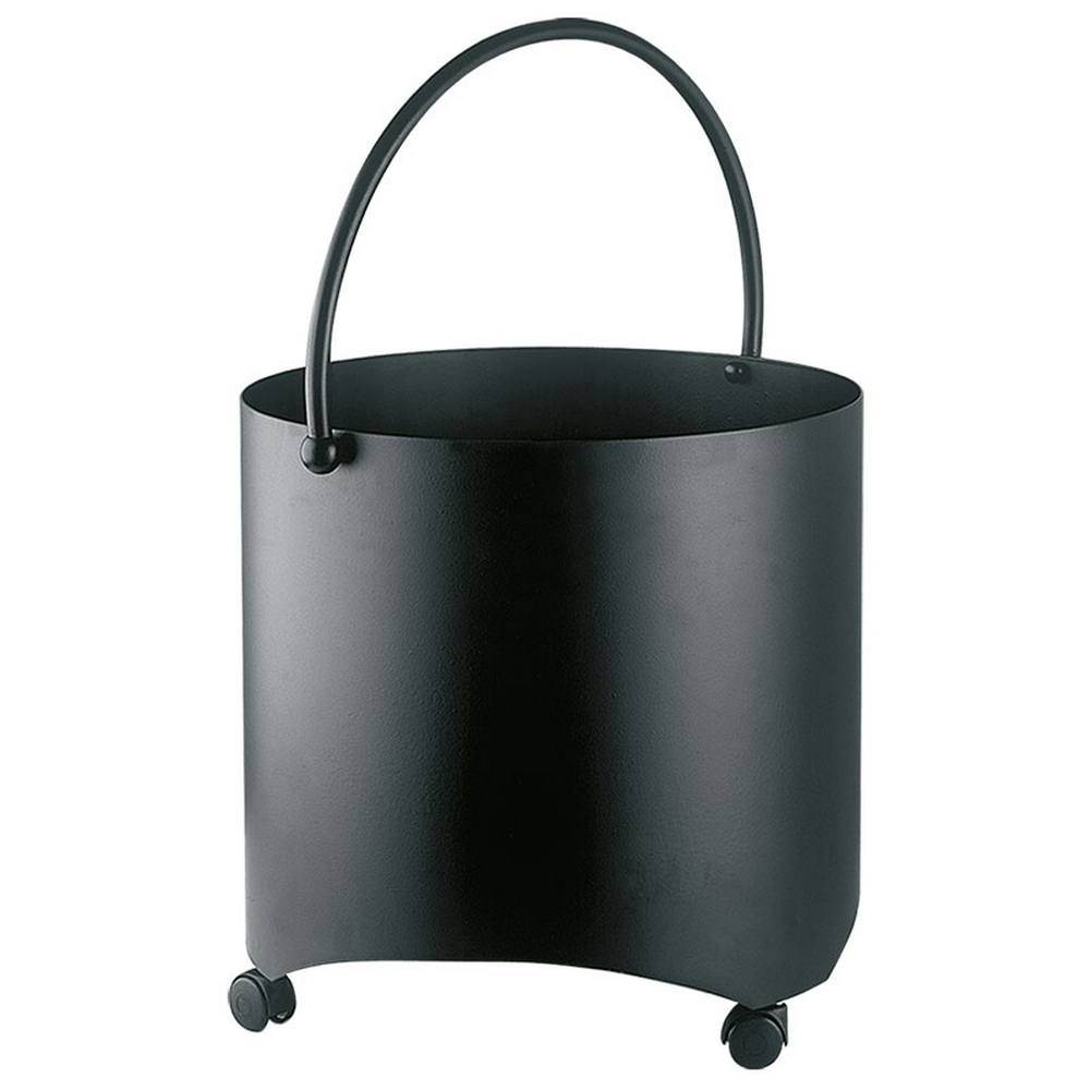 Portalegna tondo con ruote acciaio nero h.40 d. 44 cm. Made in Italy
