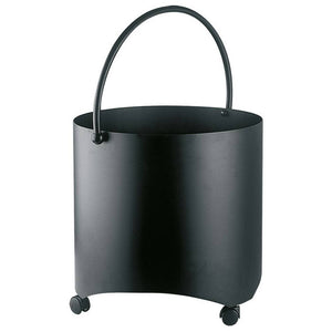 Portalegna tondo con ruote acciaio nero h.40 d. 44 cm. Made in Italy