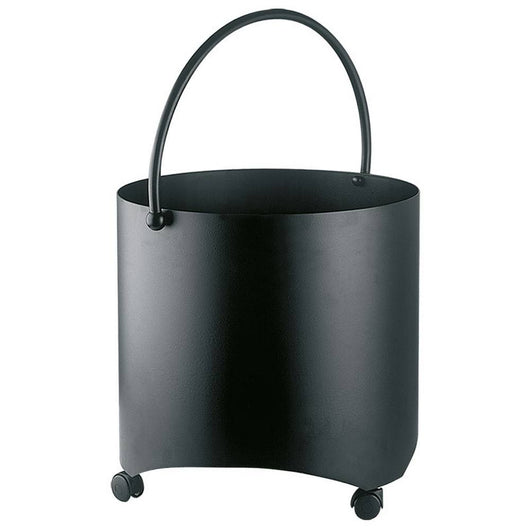 Portalegna tondo con ruote acciaio nero h.40 d. 44 cm. Made in Italy