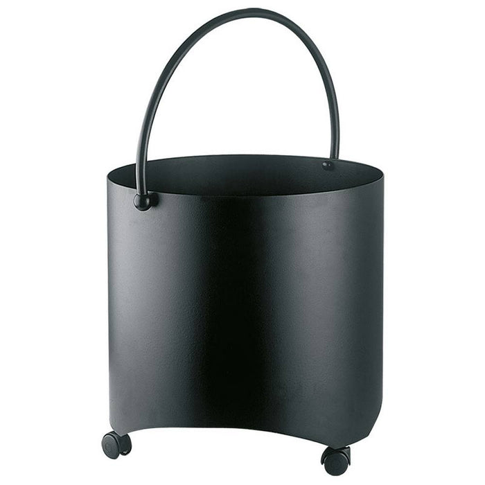 Portalegna tondo con ruote acciaio nero h.40 d. 44 cm. Made in Italy