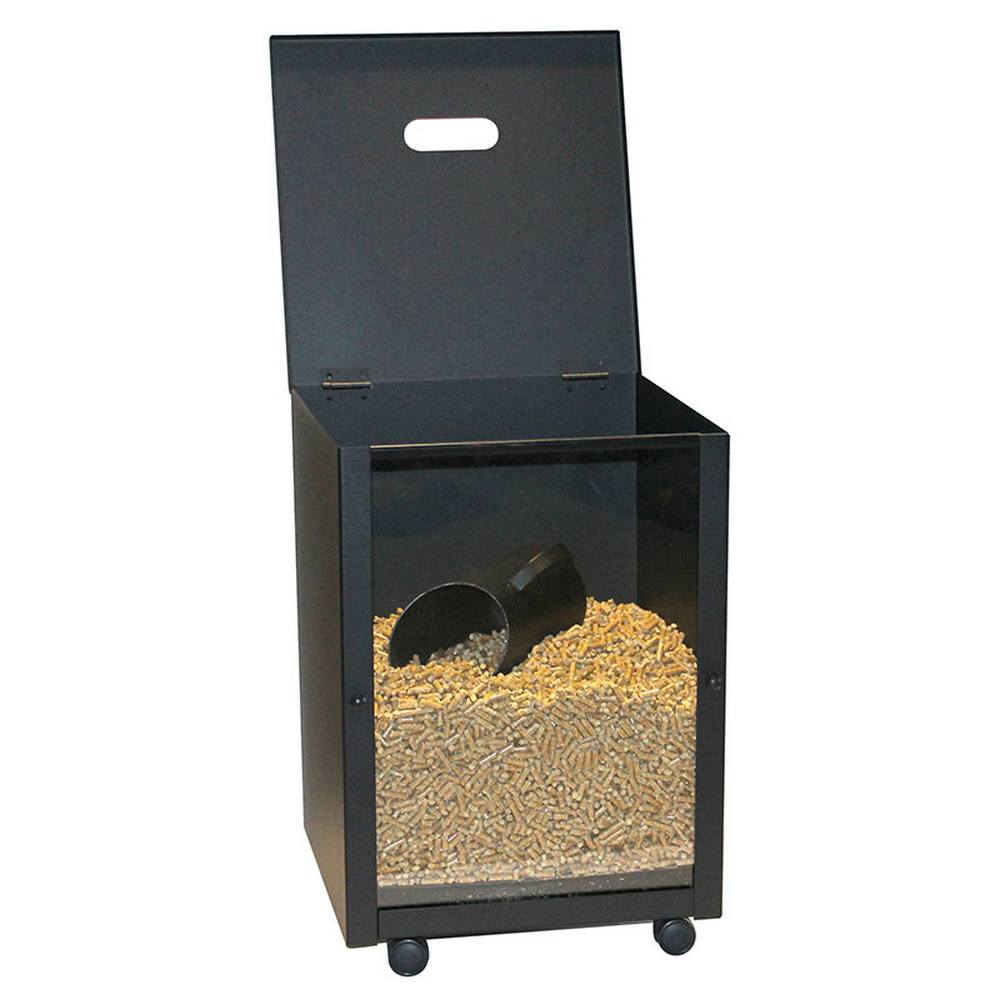 Portapellets acciaio nero con plexiglass 39x39 h.52 cm.  Made in Italy