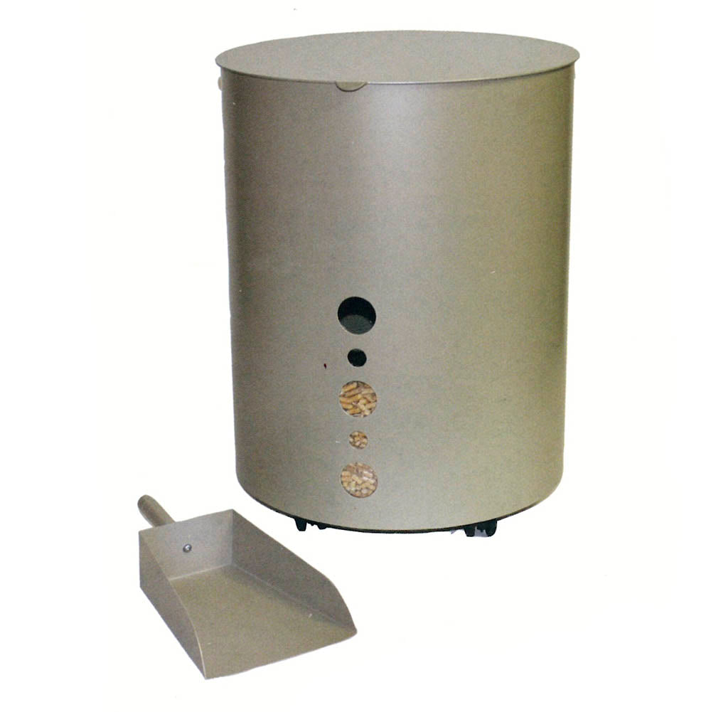 Portapellets tortora-sabbia tondo con finestra diametro 38 x h.50 cm.  Made in Italy