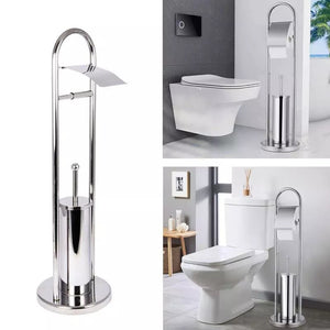 Portarotolo Con Scopino e Porta Scopino In Acciaio Accessori Bagno WC 80cm