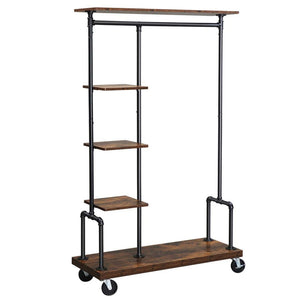 Mobile guardaroba appendiabiti su ruote mobile da ingresso appendiabiti a 5 livelli struttura metallica 174,5 cm marrone rustico 12_0003089