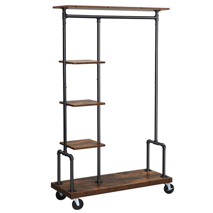 Mobile guardaroba appendiabiti su ruote mobile da ingresso appendiabiti a 5 livelli struttura metallica 174,5 cm marrone rustico 12_0003089