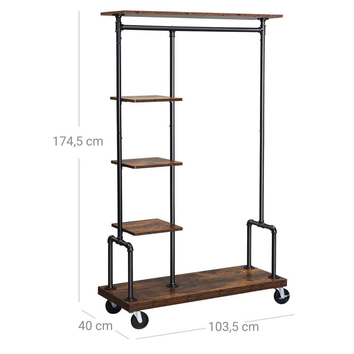 Mobile guardaroba appendiabiti su ruote mobile da ingresso appendiabiti a 5 livelli struttura metallica 174,5 cm marrone rustico 12_0003089
