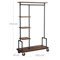 Mobile guardaroba appendiabiti su ruote mobile da ingresso appendiabiti a 5 livelli struttura metallica 174,5 cm marrone rustico 12_0003089
