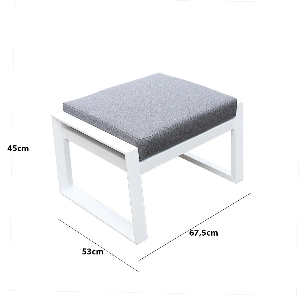 Tempo Style - Pouf MIKONOS in alluminio bianco/grigio | Resistente alle intemperie | Con morbido cuscino sfoderabile | Per ambienti esterni come giardino, balcone, terrazza