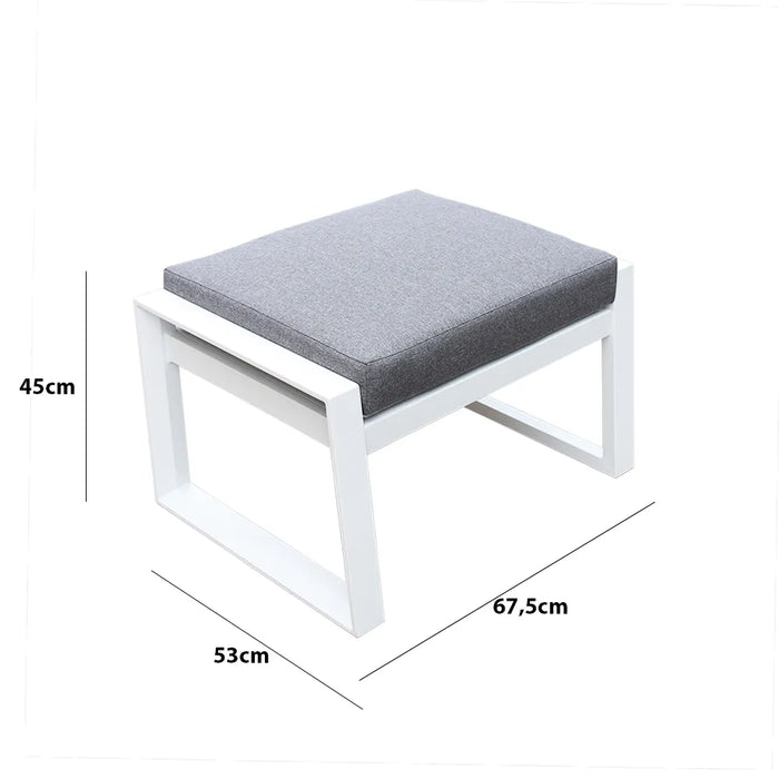 Tempo Style - Pouf MIKONOS in alluminio bianco/grigio | Resistente alle intemperie | Con morbido cuscino sfoderabile | Per ambienti esterni come giardino, balcone, terrazza