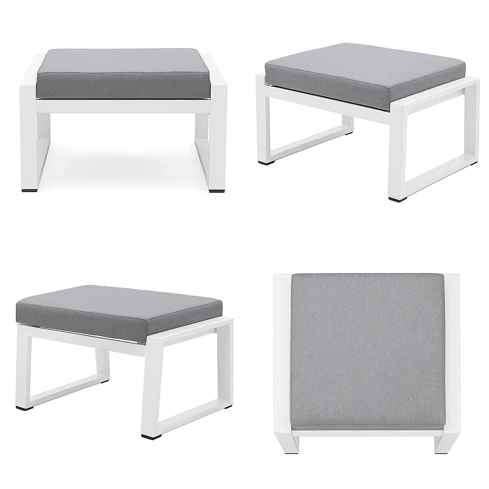 Tempo Style - Pouf MIKONOS in alluminio bianco/grigio | Resistente alle intemperie | Con morbido cuscino sfoderabile | Per ambienti esterni come giardino, balcone, terrazza
