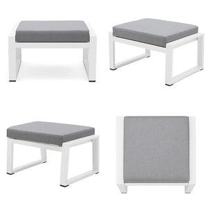 Tempo Style - Pouf MIKONOS in alluminio bianco/grigio | Resistente alle intemperie | Con morbido cuscino sfoderabile | Per ambienti esterni come giardino, balcone, terrazza