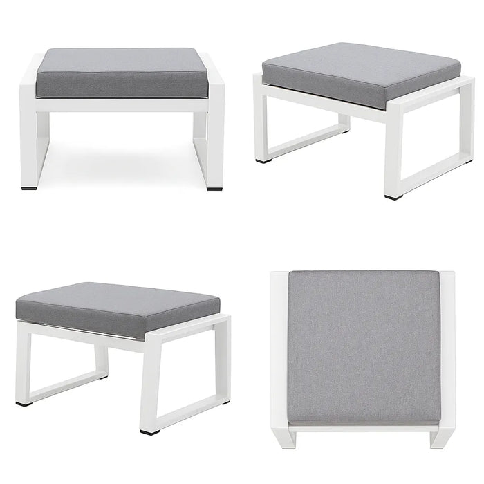 Tempo Style - Pouf MIKONOS in alluminio bianco/grigio | Resistente alle intemperie | Con morbido cuscino sfoderabile | Per ambienti esterni come giardino, balcone, terrazza