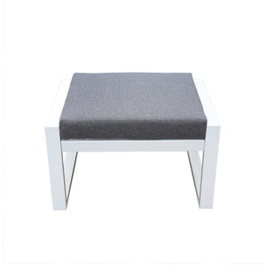 Tempo Style - Pouf MIKONOS in alluminio bianco/grigio | Resistente alle intemperie | Con morbido cuscino sfoderabile | Per ambienti esterni come giardino, balcone, terrazza