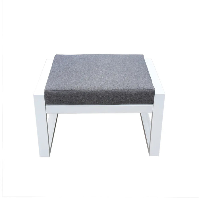 Tempo Style - Pouf MIKONOS in alluminio bianco/grigio | Resistente alle intemperie | Con morbido cuscino sfoderabile | Per ambienti esterni come giardino, balcone, terrazza