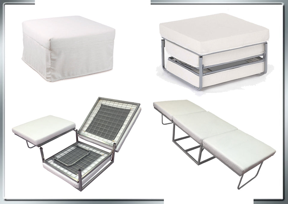 Pouf letto a scomparsa, letto richiubibile in microfibra bianco Sicorage Elly 