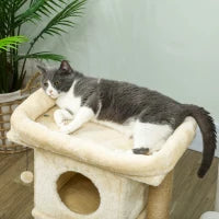 Albero per Gatti con Base per Graffi in Iuta, Piattaforma, Pallina, Casa per Gatti, Beige, 40 x 40 x 57 cm