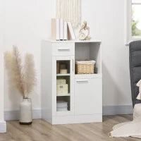 Credenza Moderna con Armadietti e Cassetto in Legno e Vetro, 60x40x95cm, Bianco