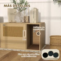 Mobile Lettiera 2-in-1 con Porta in Rattan e Tappetino, 80x50x50 cm, Rovere
