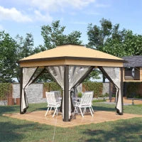 Gazebo Pieghevole 3.3x3.3 m con Zanzariera, Doppio Tettuccio e Borsa da Trasporto, Beige