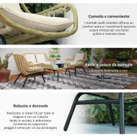 Set da Giardino 4 Pezzi in Rattan PE e Metallo con Divanetto, 2 Sedie e Tavolino da Caffè, Beige