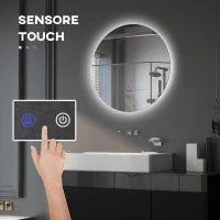 kleankin Specchio Bagno con Luci LED Regolabili, Interruttori Touch e Design Antiappannamento, Ø70 cm
