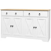 Credenza da Cucina o Salotto in Stile Rurale con 2 Cassetti, 2 Armadi, Ripiani a Diverse Altezze, Bianco
