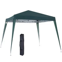 Gazebo Pieghevole da Giardino 2.4x2.4m con Struttura in Acciaio e Corde Antivento, Verde