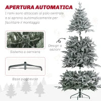 Albero di Natale Innevato 182.88cm con 2531 Rami Alto e Stretto con Base Pieghevole, Verde