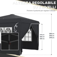 Gazebo 3x3 ad Altezza Regolabile con Fori di Drenaggio e Borsa da Trasporto, in Metallo, Grigio