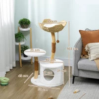 Albero per gatti torre da gioco per gatti tiragraffi piattaforma letto cuccia cuscino morbido lavabile, 55 x 45 x 102 cm bianco