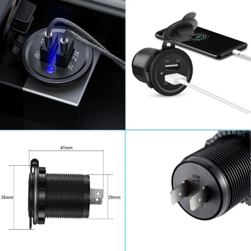 Presa Doppia USB da Pannello Caricabatteria per Auto Camper Moto Barche 12V 24V