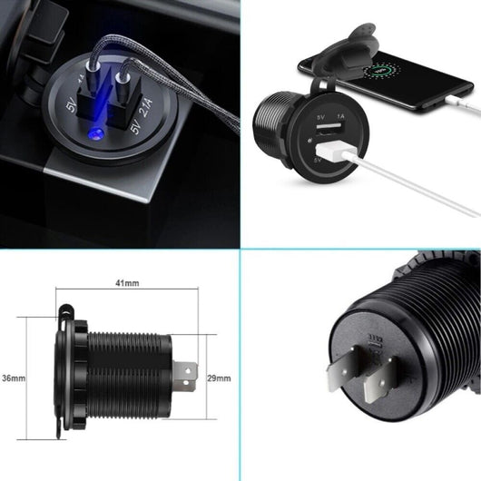Presa Doppia USB da Pannello Caricabatteria per Auto Camper Moto Barche 12V 24V