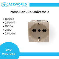 Presa Schuko Universale 2P+T 10/16A 220V MBL Bianco 2M Compatibile Bticino Living Light BLB2102