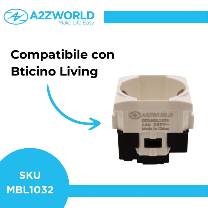 Presa Schuko Universale 2P+T 10/16A 220V MBL Bianco 2M Compatibile Bticino Living Light BLB2102
