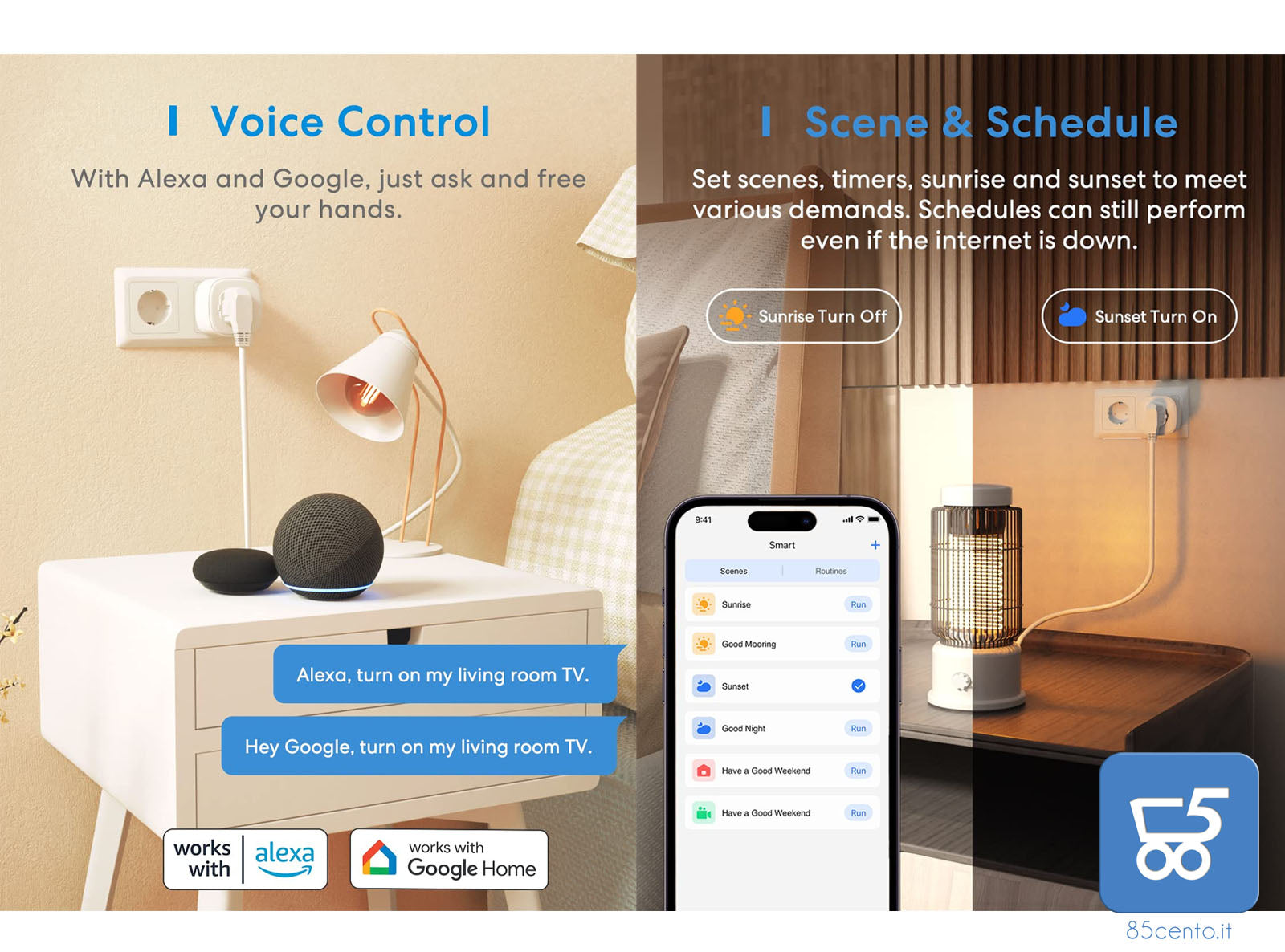 Presa Smart WiFi 16A, Presa WiFi Monitoraggio Consumi Controllo Vocale e Timer, Compatibile con Alexa, Google Home e SmartThings, Type F 3840W 2,4GHz Meross