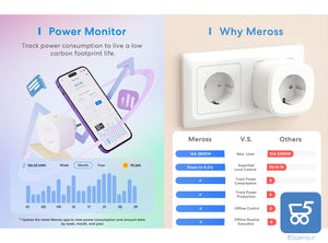 Presa Smart WiFi 16A, Presa WiFi Monitoraggio Consumi Controllo Vocale e Timer, Compatibile con Alexa, Google Home e SmartThings, Type F 3840W 2,4GHz Meross