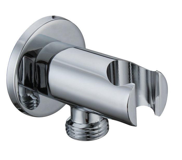 Presa d'acqua tonda con supporto per doccetta in ottone cromato rosone 59507