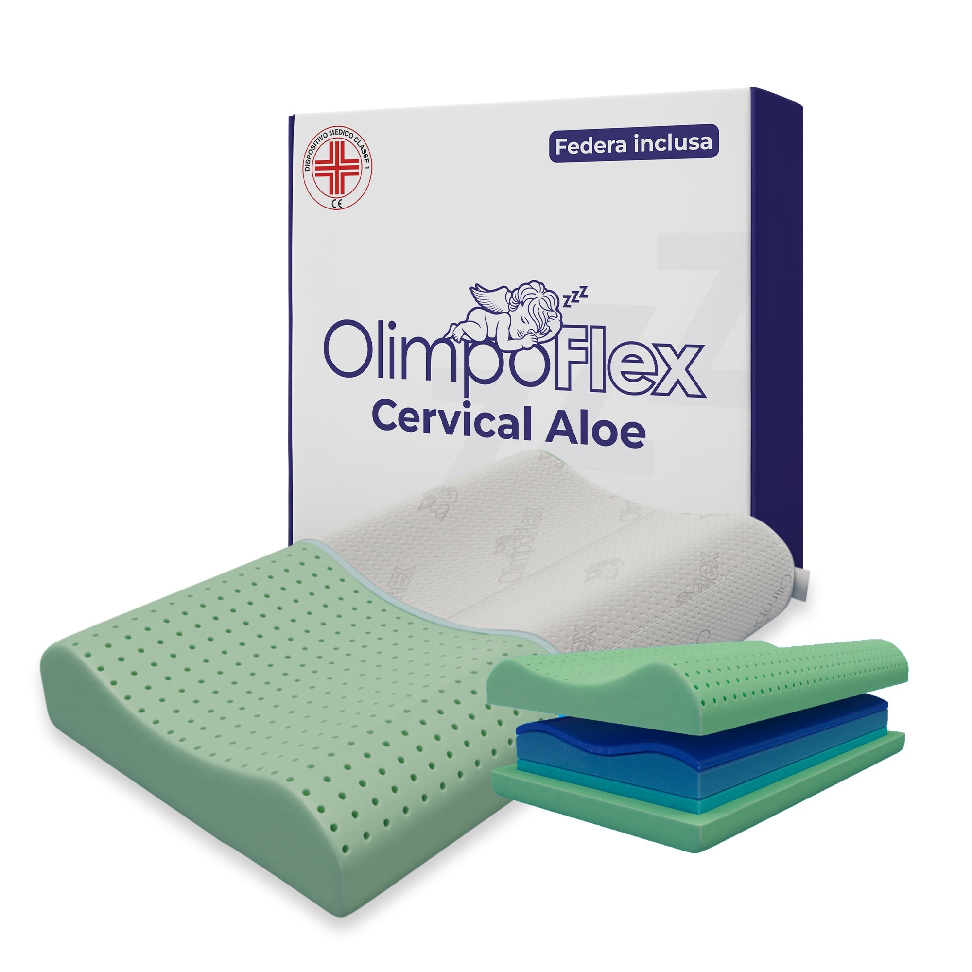 Cuscino in memory foam Cervicale con Aloe - Relax Totale - Artemide -72x42x10/8/9cm