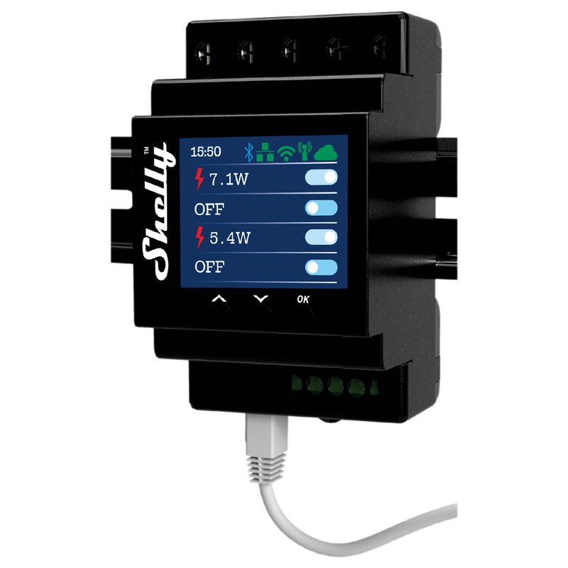 Shelly PRO 4PM. Rel√® WiFi. LAN Bluetooth. 4 Canali. guida DIN. controllo apparecchi ad uso residenziale e commerciale