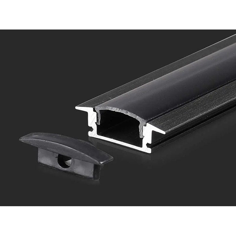 Profilo Alluminio Da Incasso Per Cartongesso Colore Nero 24,7X7mm Completo Di Copertura Nera Fume Tappi Gancio 2 Metri SKU-2875