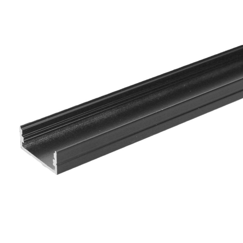 Profilo Alluminio Larga Colore Nero 23,5X10mm Per Strip Led 20mm Completo Di Copertura Nera Fume Tappi Gancio 2 Metri SKU-2876