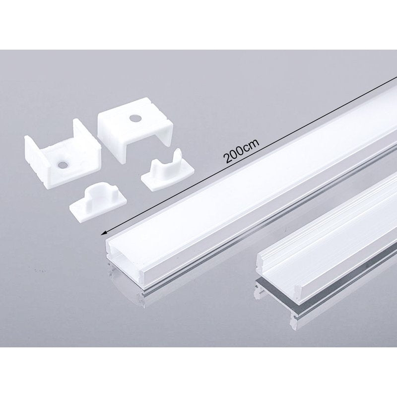 Profilo Alluminio Standard Colore Bianco 17,4X7mm Completo Di Copertura Satinata Tappi Gancio 2 Metri SKU-3365