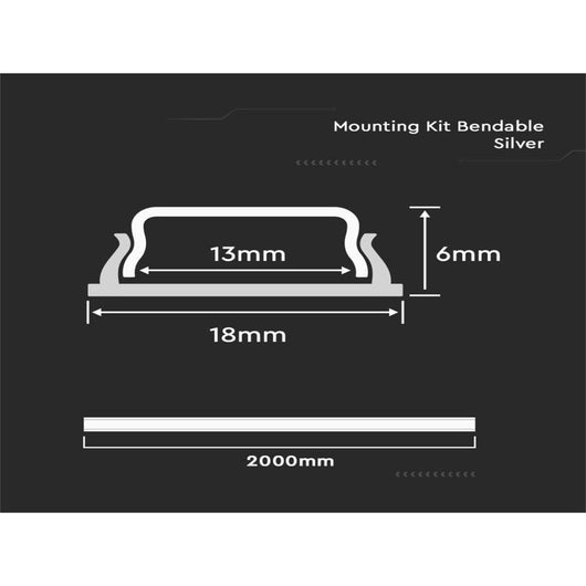 Profilo in Alluminio Flessibile Curvabile Pieghevole 18X6mm Completo Di Copertura Satinata Tappi Gancio 2 Metri SKU-2909