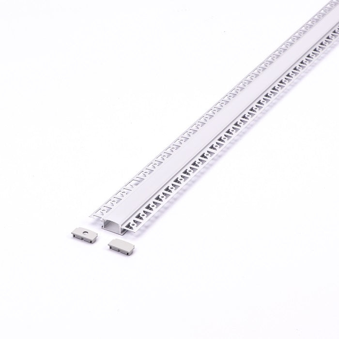 Profilo in Alluminio Colore Silver per Doppia Strip LED ad Incasso per Cartongesso (Max l: 20,7mm) Copertura Satinata 2000 x 61,5mm