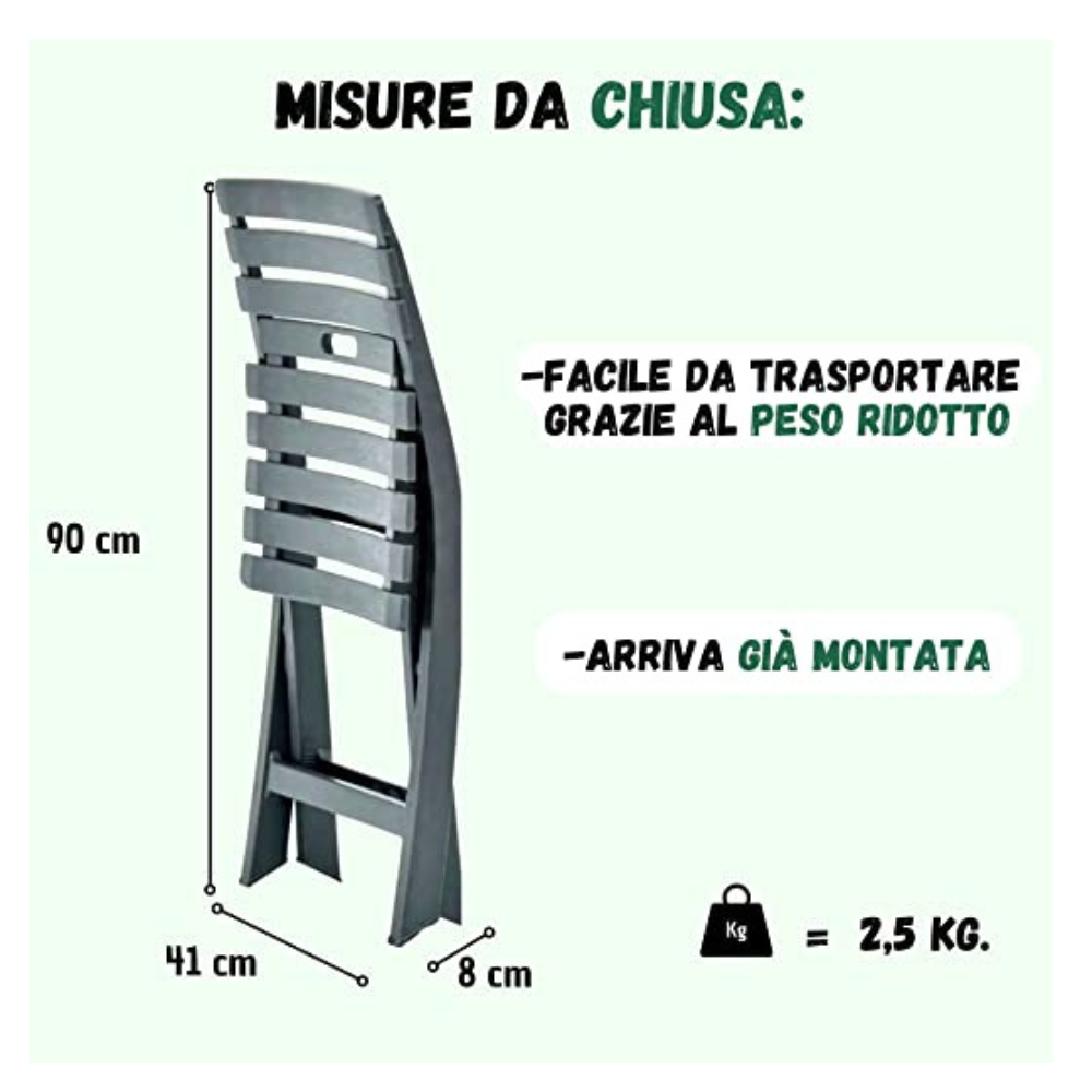 Sedia Pieghevole set 4 sedie da Interno Ed Esterno in Plastica Apri e Chiudi colore bianco Tomaino