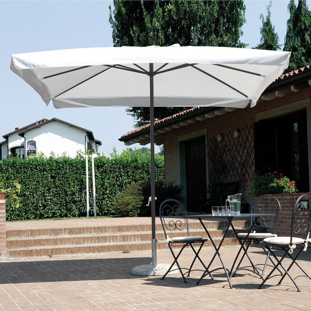 Ombrellone quadrato da giardino 3x3 mt con palo centrale in ferro e telo ecrù 180gr Tomaino 5007
