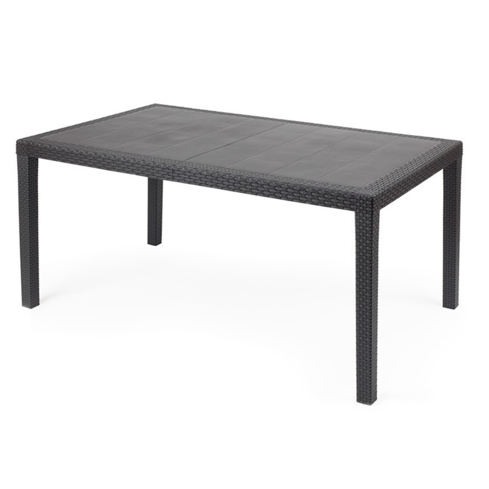 Tavolo da Giardino rettangolare 150x90x72h cm in plastica Effetto Rattan colore antracite Tomaino